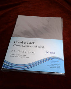 20 sheet A4 combo pack - 20 plastic covers and 20 white satin backs